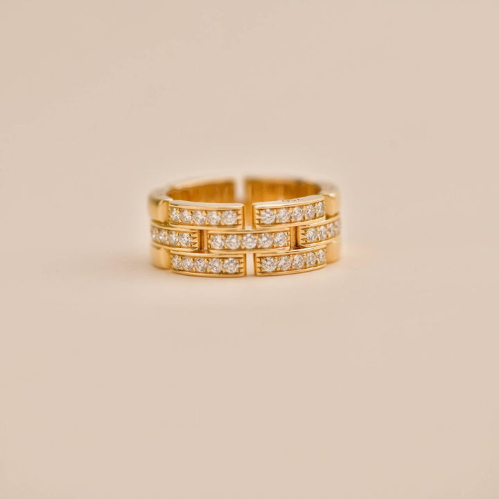 Second Hand Cartier Maillon Panthère Half Paved Diamond 18K Yellow Gold Ring