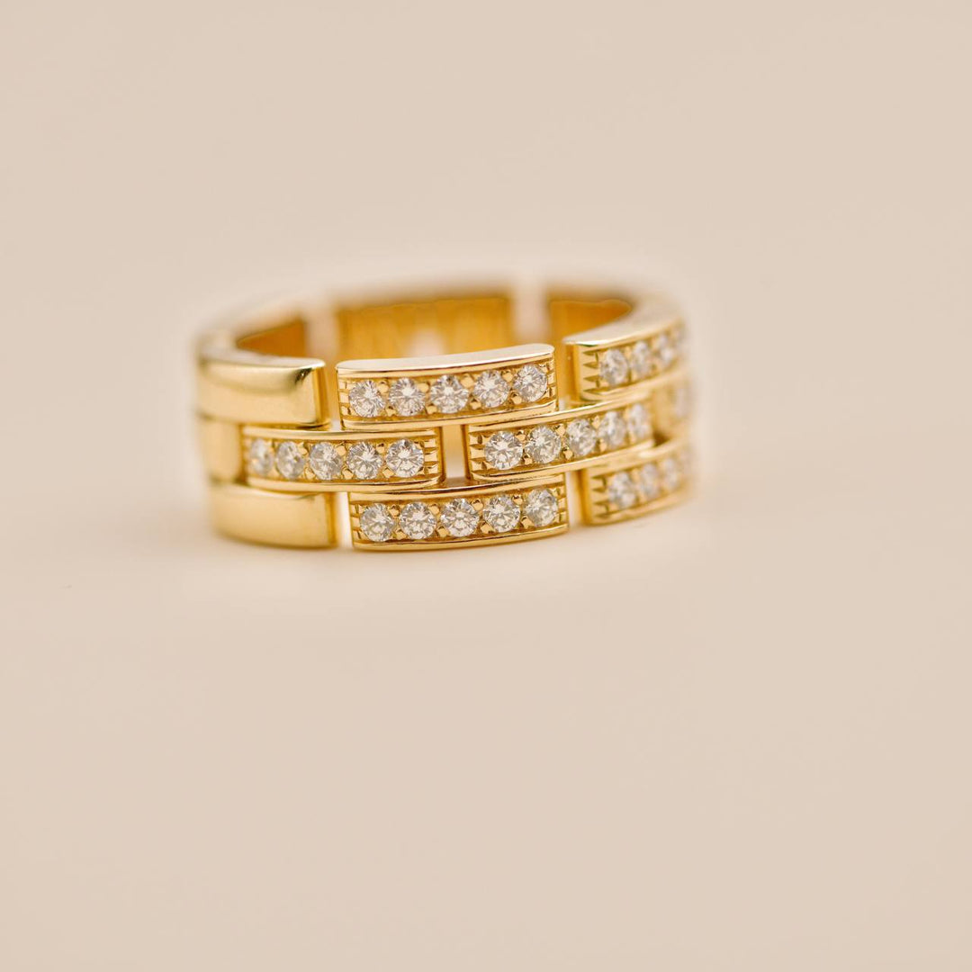 Used Cartier Maillon Panthère Half Paved Diamond 18K Yellow Gold Ring