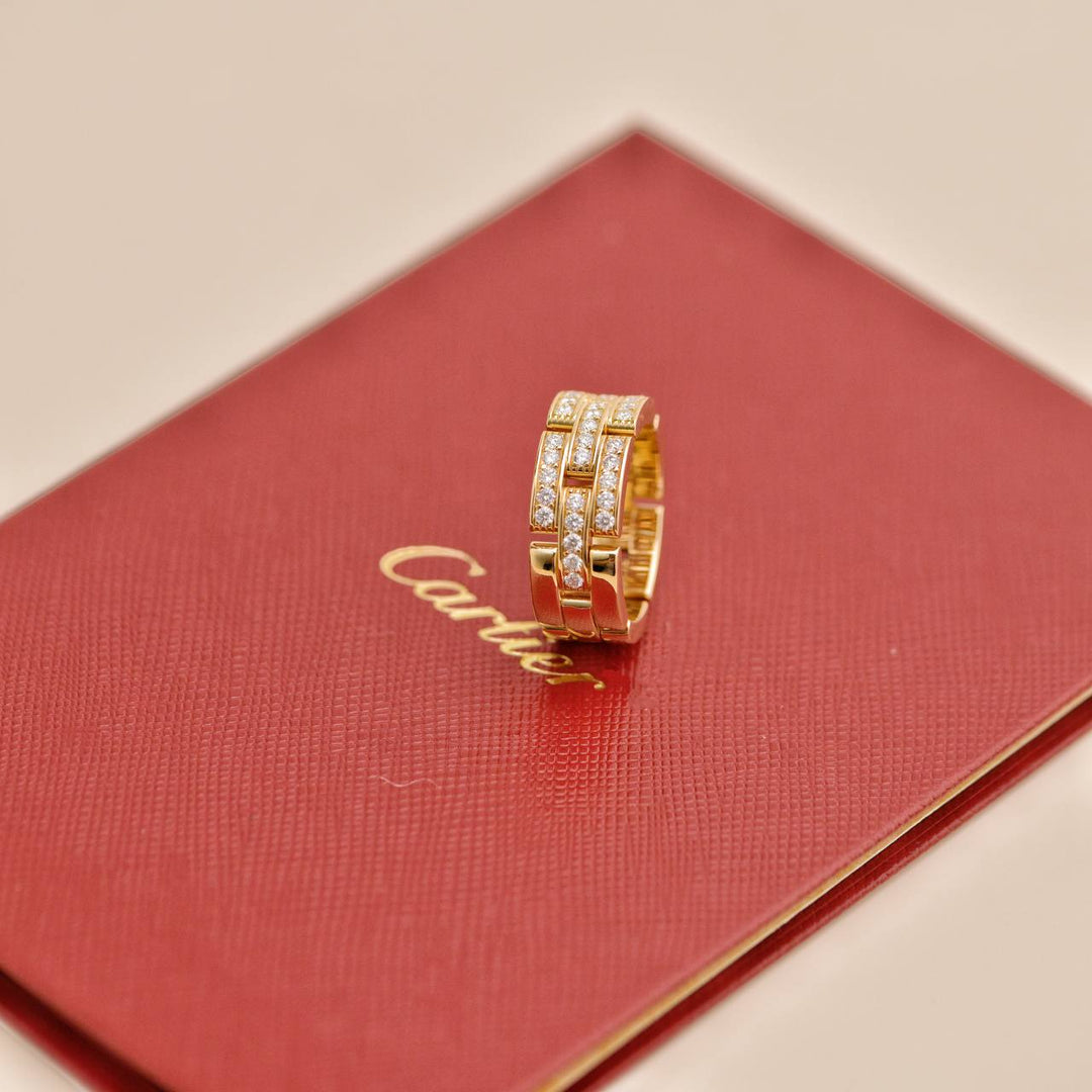 Preloved Cartier Maillon Panthère Half Paved Diamond 18K Yellow Gold Ring