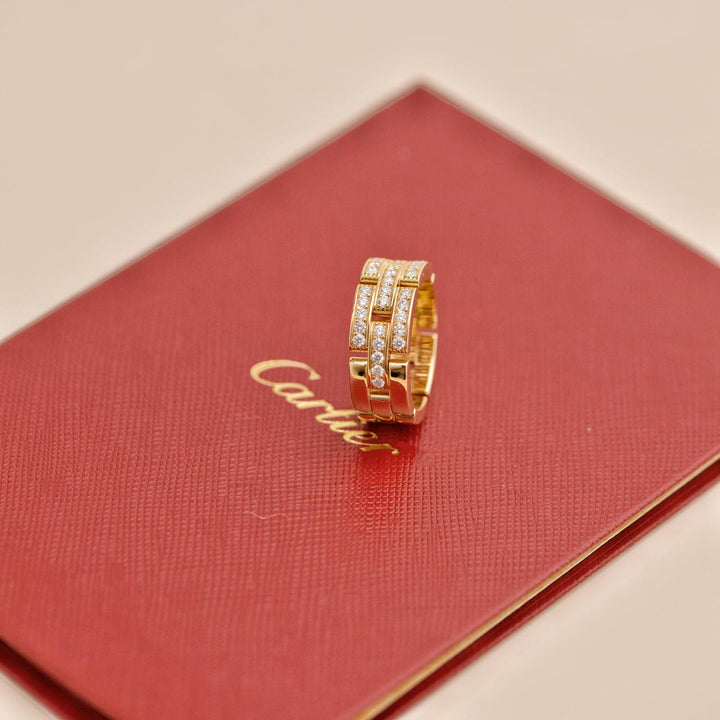Preloved Cartier Maillon Panthère Half Paved Diamond 18K Yellow Gold Ring