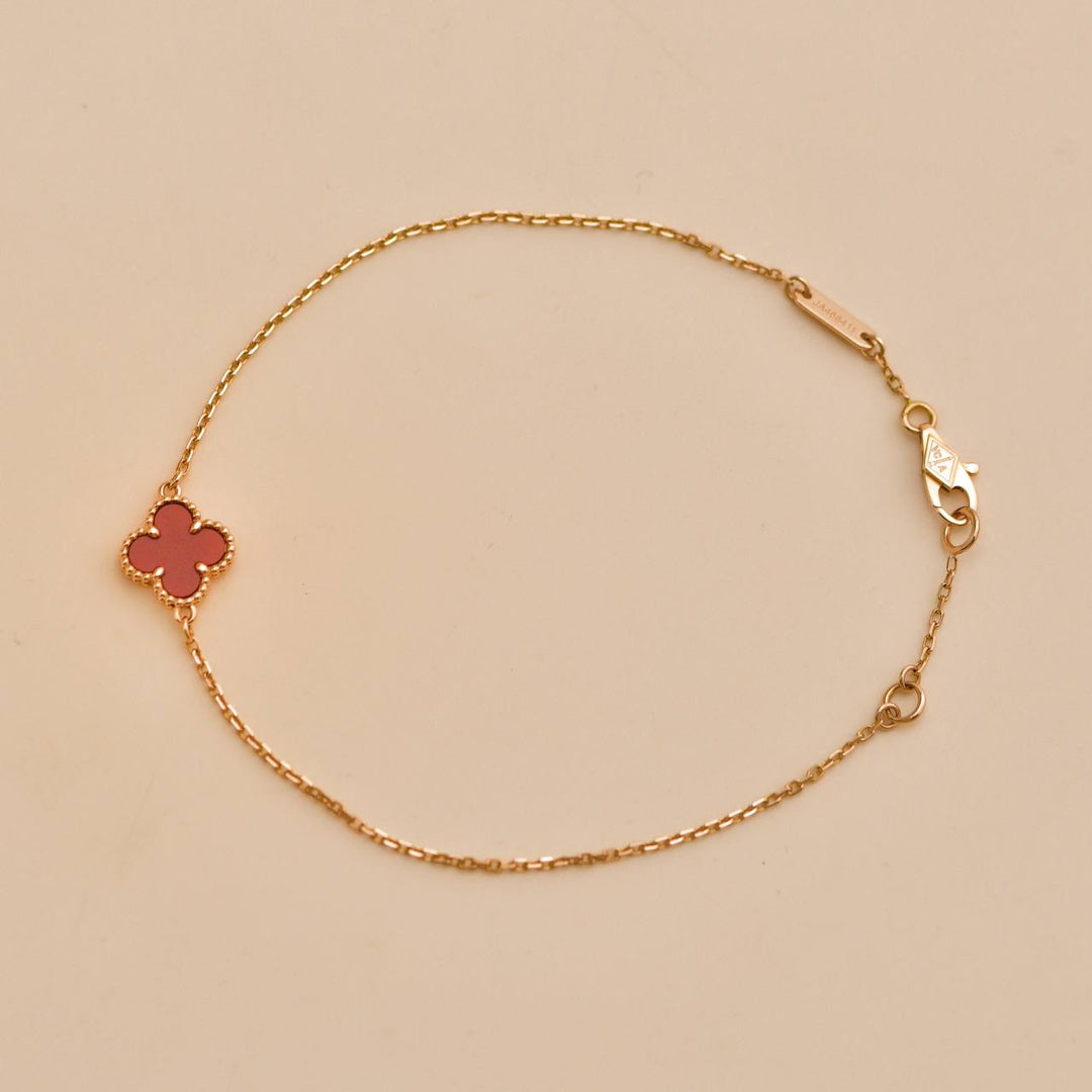 Used Van Cleef & Arpels Sweet Alhambra Carnelian 18K Rose Gold Bracelet