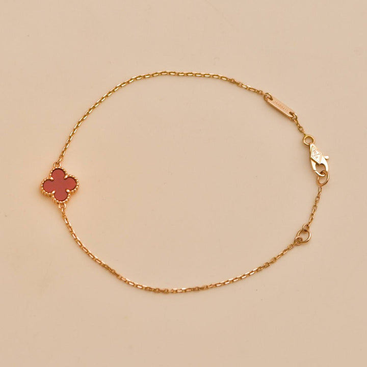 Used Van Cleef & Arpels Sweet Alhambra Carnelian 18K Rose Gold Bracelet