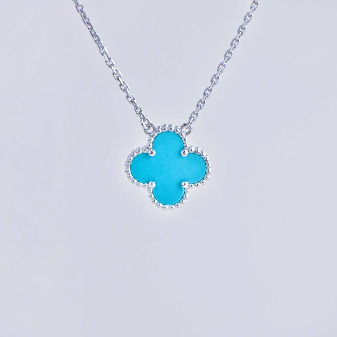 Van Cleef & Arpels Vintage Alhambra Turquoise 18K White Gold Pendant Necklace