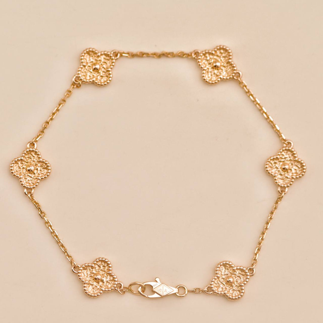 Used Van Cleef & Arpels Sweet Alhambra 6 Motif 18K Rose Gold Bracelet