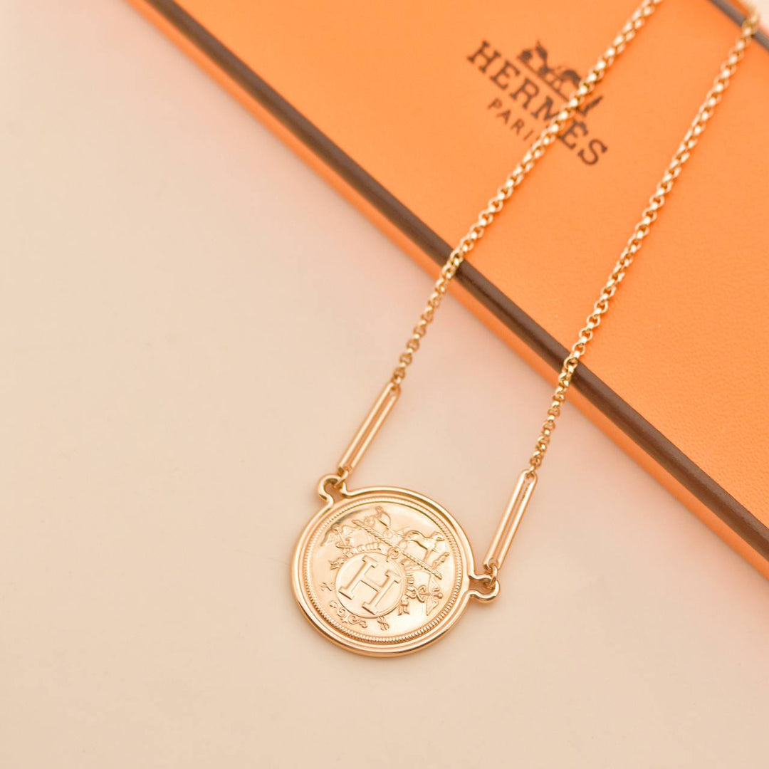 Preowned Hermès 18K Rose Gold Coin Pendant Necklace