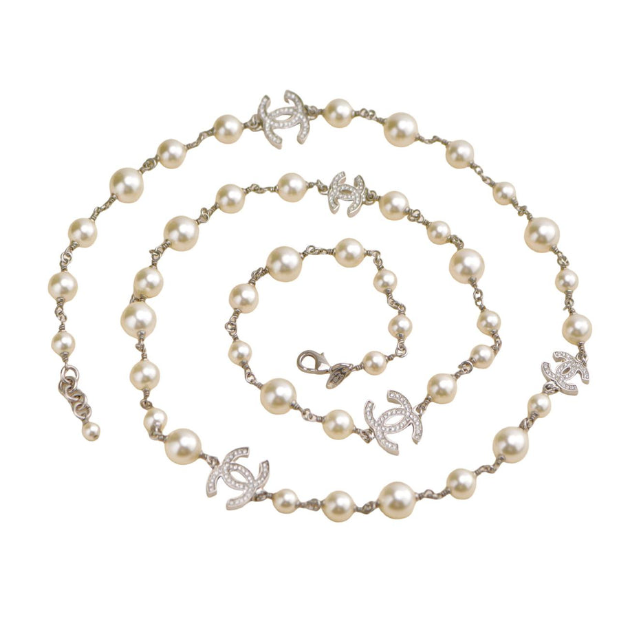 Preloved Chanel CC Collection Faux Pearl Crystal Gilt Necklace