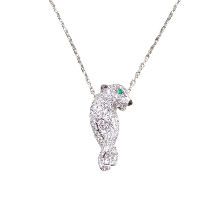 Preloved Cartier Panthère Tsavorite Onyx 18K White Gold Pendant Necklace
