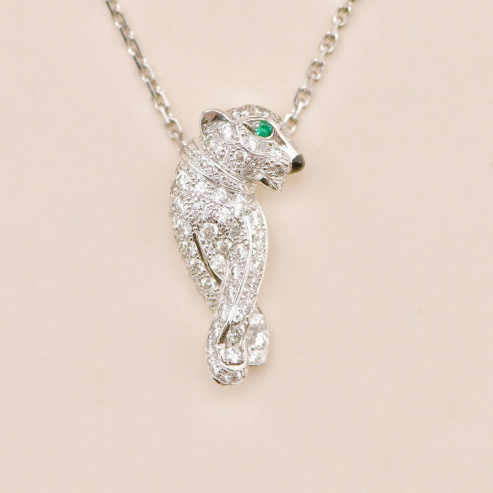Used Cartier Panthère Tsavorite Onyx 18K White Gold Pendant Necklace