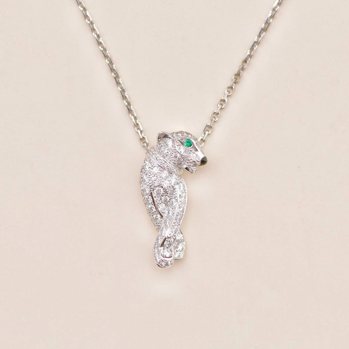 Second Hand Cartier Panthère Tsavorite Onyx 18K White Gold Pendant Necklace