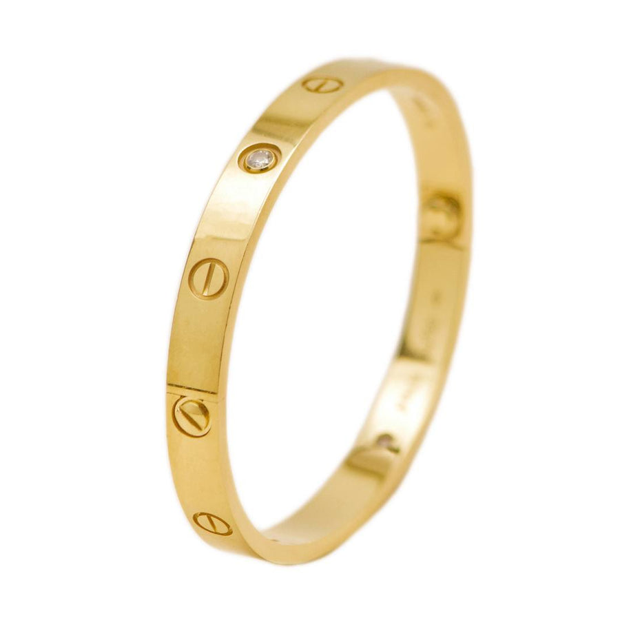 Preloved Cartier Love 4 Diamond 18K Yellow Gold Bracelet Size 17