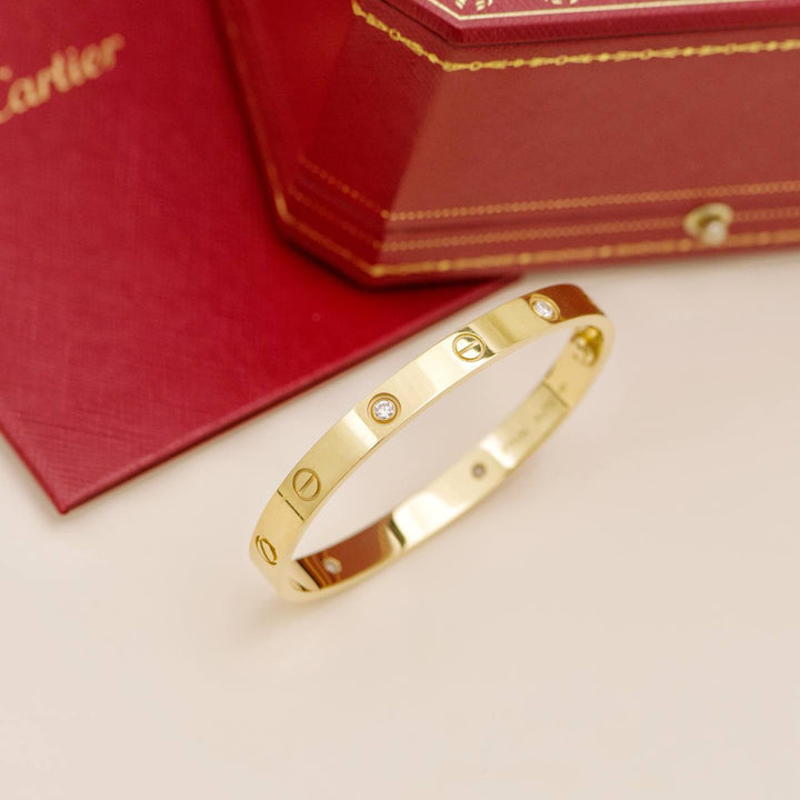 Used Cartier Love 4 Diamond 18K Yellow Gold Bracelet Size 17