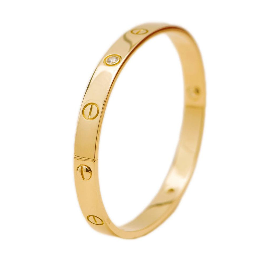 Preloved Cartier Love 4 Diamond 18K Yellow Gold Bracelet Size 18