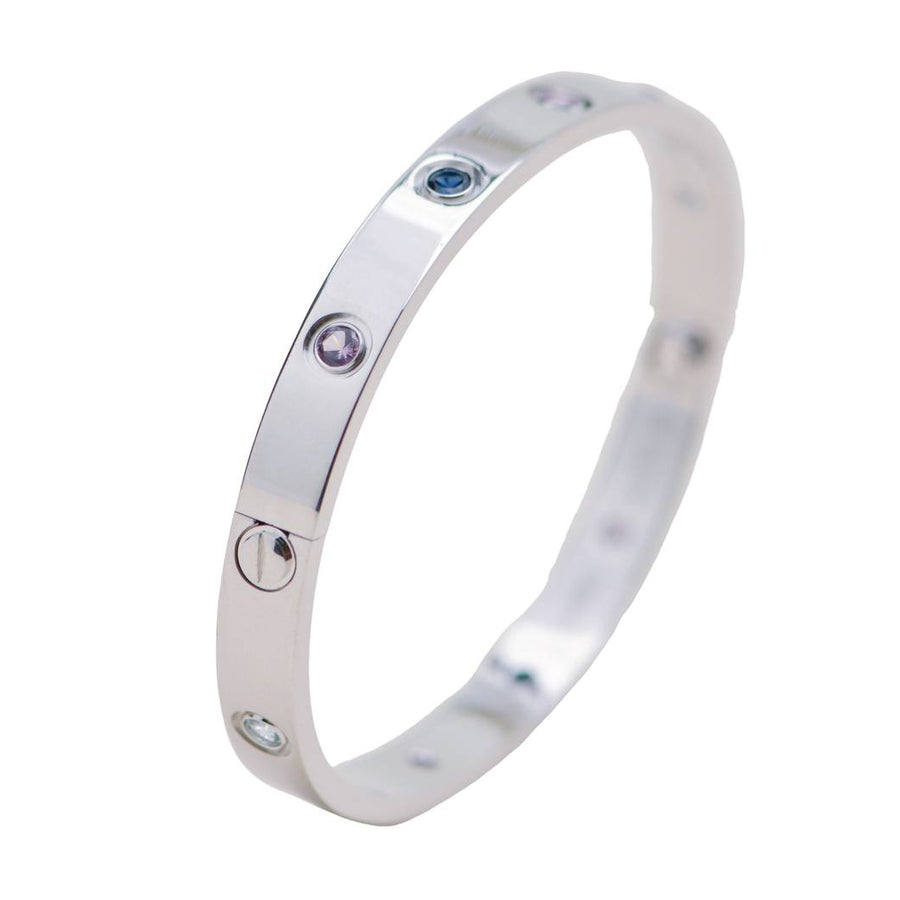 Preloved Cartier Love Rainbow Multi-gem 18K White Gold Bracelet Size 17