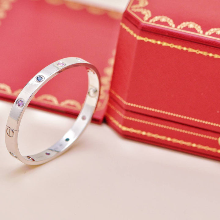 Used Cartier Love Rainbow Multi-gem 18K White Gold Bracelet Size 17