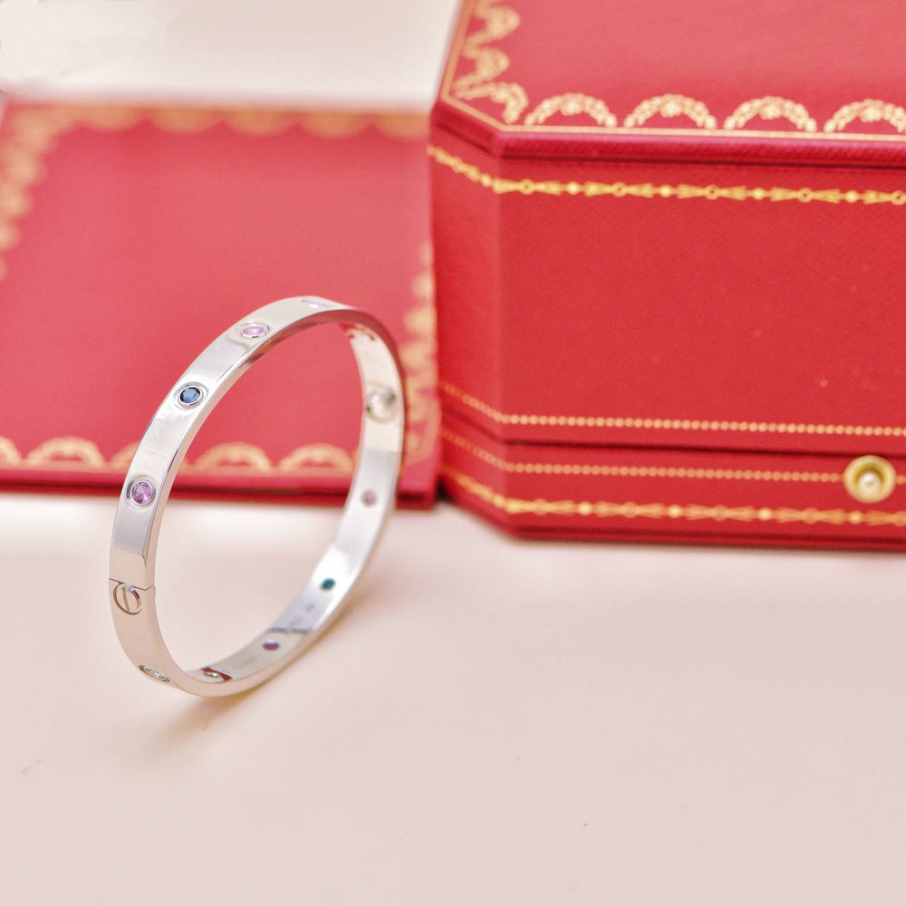 Preowned Cartier Love Rainbow Multi-gem 18K White Gold Bracelet Size 17