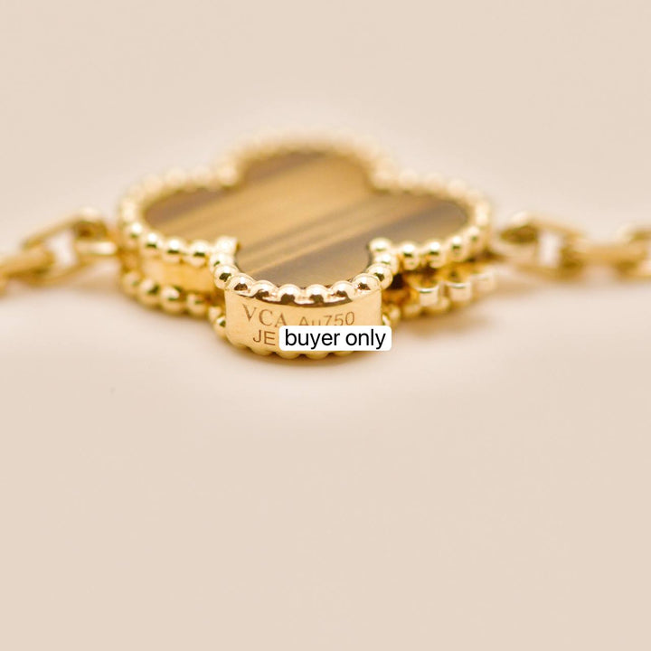 Second Hand Van Cleef Magic Alhambra 16 Motif Carnelian Tiger's Eye 18K Yellow Gold Necklace
