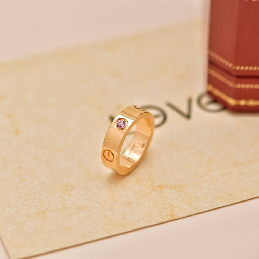 Preowned Cartier Love Pink Sapphire 18K Rose Gold Ring Size 52