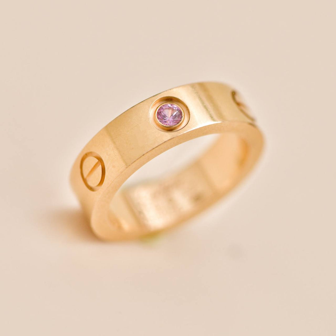 Preowned Cartier Love Pink Sapphire 18K Rose Gold Ring