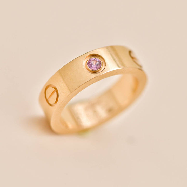 Preowned Cartier Love Pink Sapphire 18K Rose Gold Ring