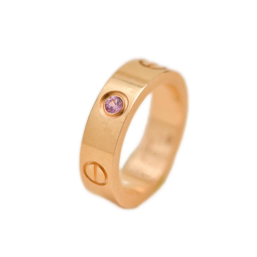 Preloved Cartier Love Pink Sapphire 18K Rose Gold Ring Size 52
