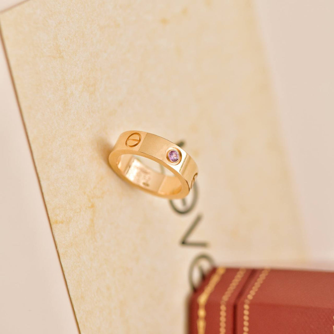 Used Cartier Love Pink Sapphire 18K Rose Gold Ring Size 52
