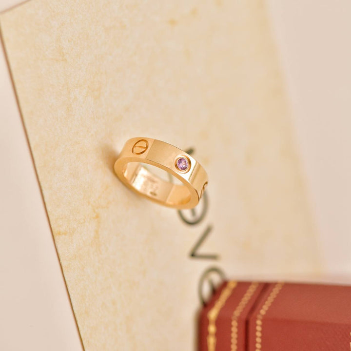 Used Cartier Love Pink Sapphire 18K Rose Gold Ring Size 52