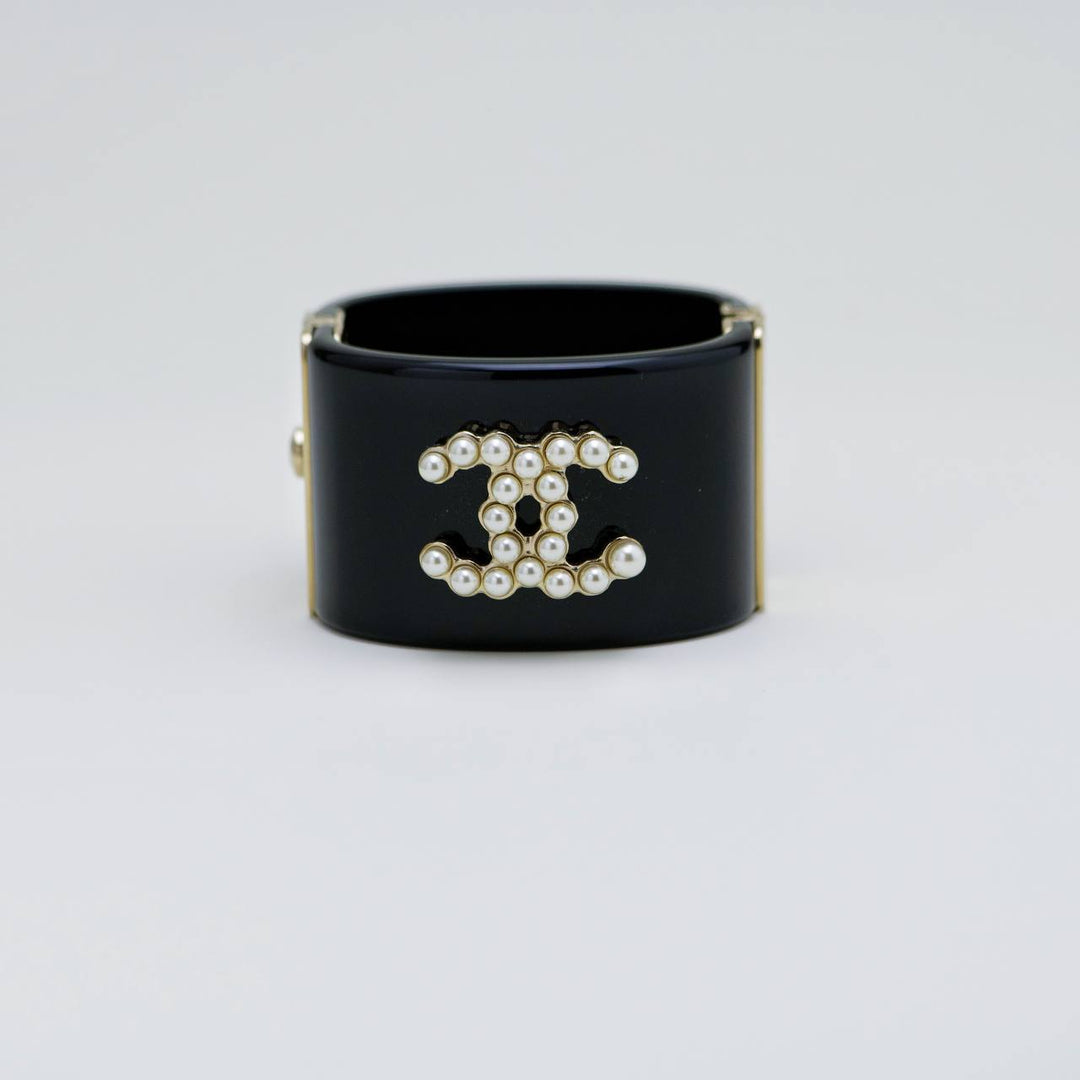Used Chanel CC Collection Resin Faux Pearl Cuff Bangle