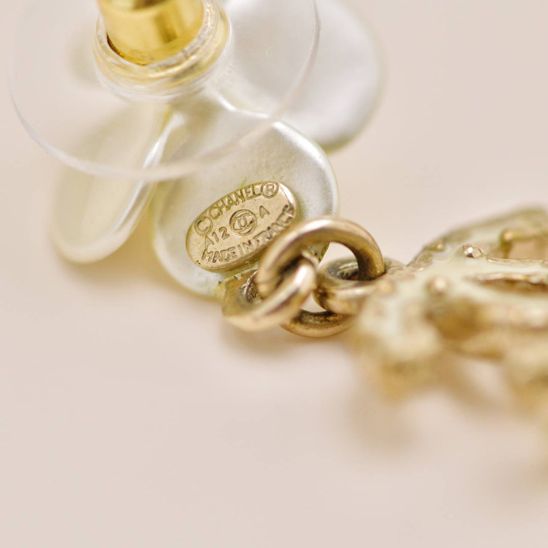 Second Hand Chanel CC Collection White Gold Enamel Floral Earrings