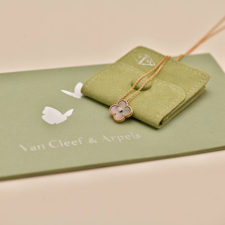 Preowned Van Cleef & Arpels Vintage Alhambra Grey Mother of Pearl 18k Rose Gold 2014 Holiday Pendant