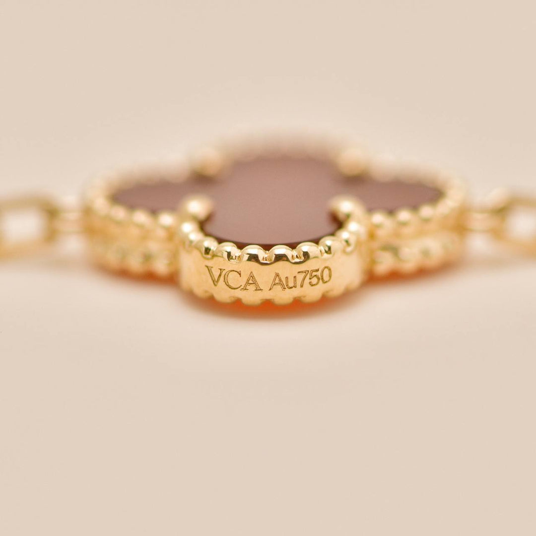 Second Hand VCA Vintage Alhambra 5 Motif Carnelian 18K Yellow Gold Bracelet