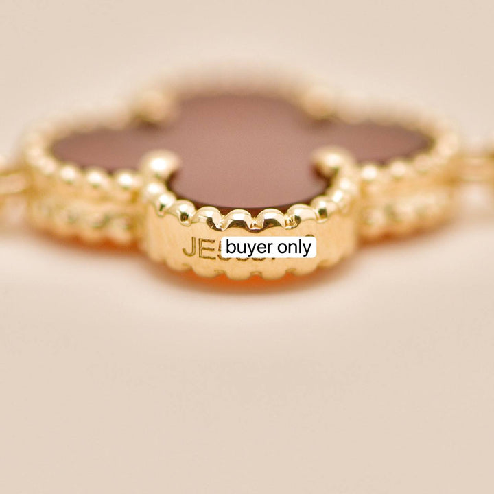Preowned Van Cleef Vintage Alhambra 5 Motif Carnelian 18K Yellow Gold Bracelet