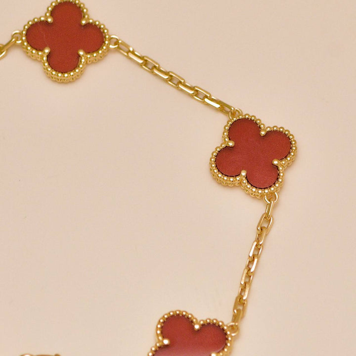Preloved Van Cleef Vintage Alhambra 5 Motif Carnelian 18K Yellow Gold Bracelet
