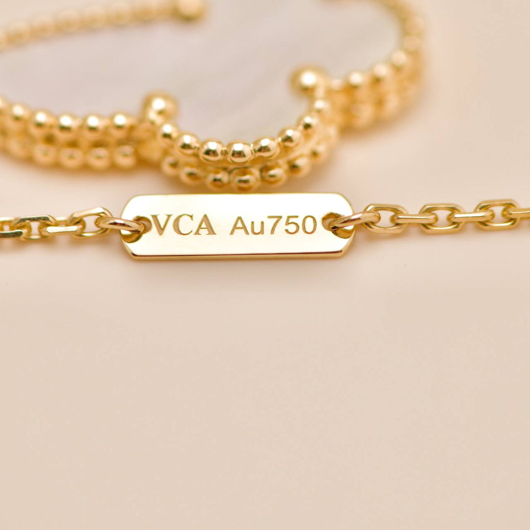 Preowned Van Cleef Lucky Alhmabra Butterfly Mother of Pearl 18K Yellow Gold Pendant Necklace