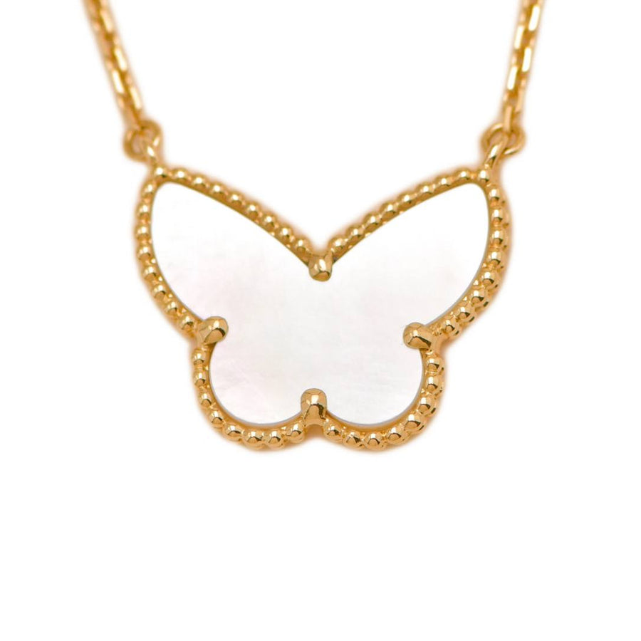 Preloved Van Cleef & Arpels Lucky Alhmabra Butterfly Mother of Pearl 18K Yellow Gold Pendant Necklace
