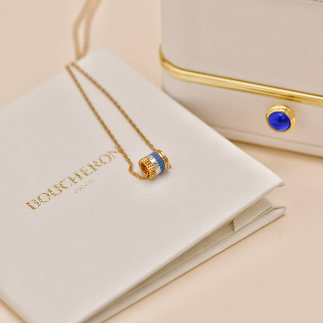 Second Hand Boucheron Quatre Blue Edition 18K Rose Yellow White Gold Ceramic Pendant Necklace