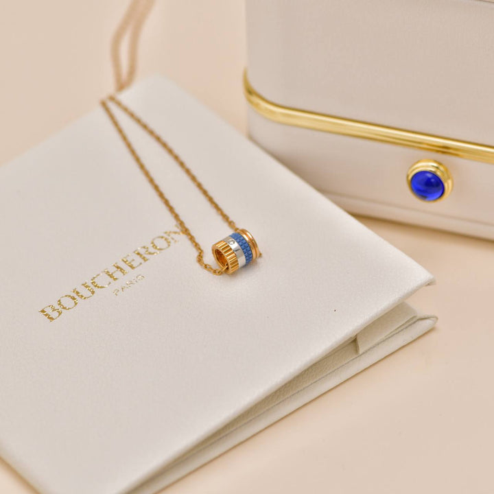 Second Hand Boucheron Quatre Blue Edition 18K Rose Yellow White Gold Ceramic Pendant Necklace