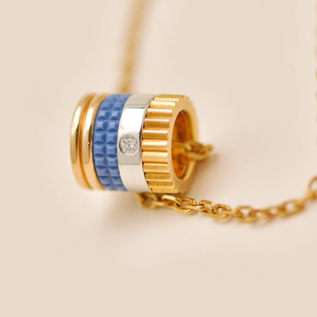 Used Boucheron Quatre Blue Edition 18K Rose Yellow White Gold Ceramic Pendant Necklace