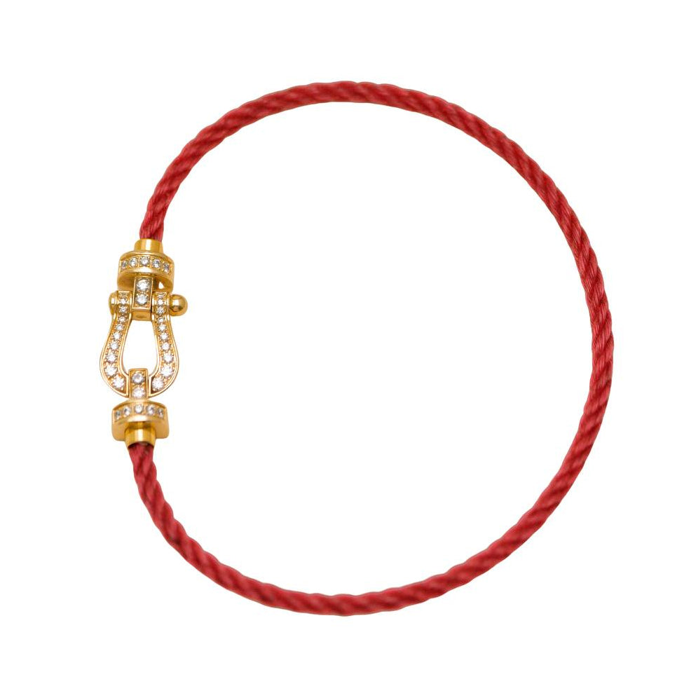 Fred Force 10 Diamond 18K Yellow Gold Red Cord Bracelet Medium