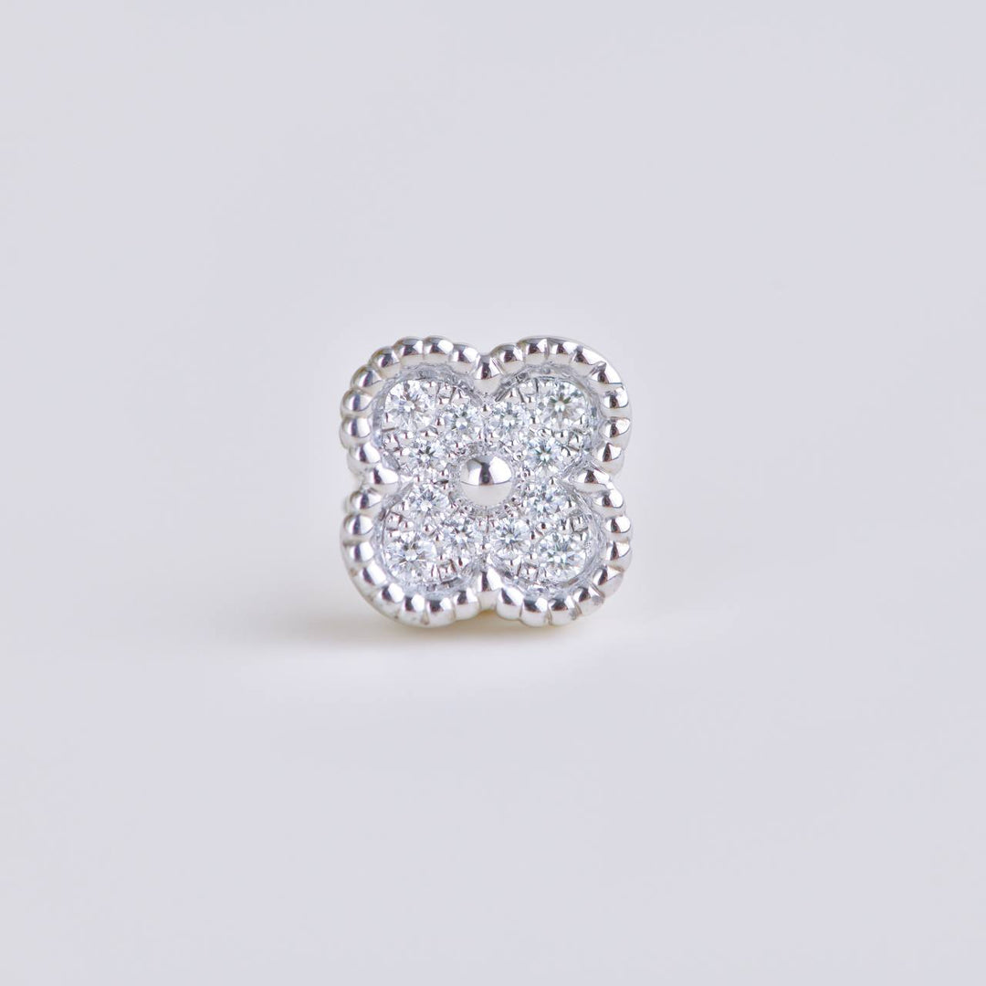 Second Hand Van Cleef Sweet Alhambra Diamond 18K White Gold Earrings