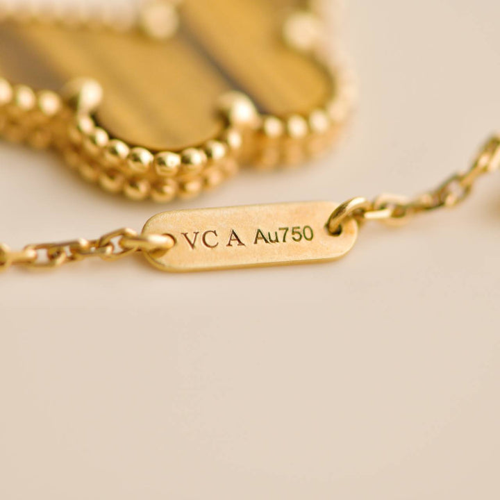 Preloved VCA Lucky Alhambra Butterfly Tiger Eye Yellow Gold Pendant Necklace