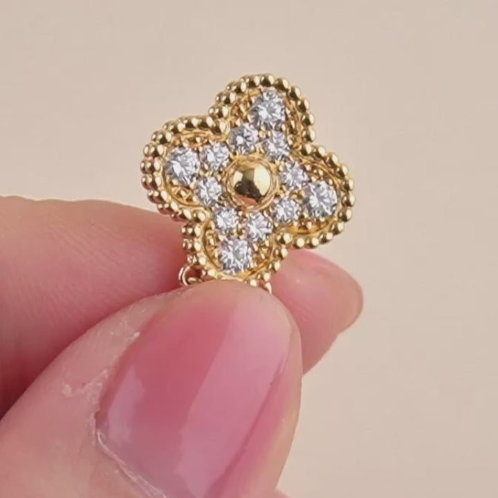 Used Van Cleef & Arpels Vintage Alhambra Yellow Gold Diamond Paved Pendant