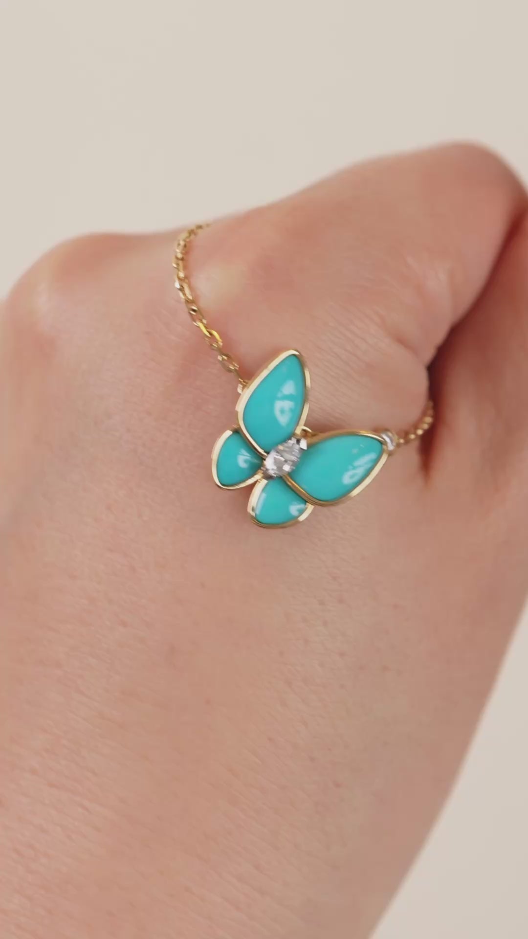 Van Cleef & Arpels 18K Yellow Gold Turquoise Butterfly Diamond Pendant