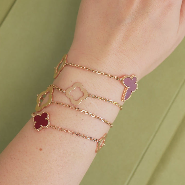 Second Hand Van Cleef & Arpels Limited Edition Byzantine Lucky Alhambra Carnelian 18K Rose Gold Necklace