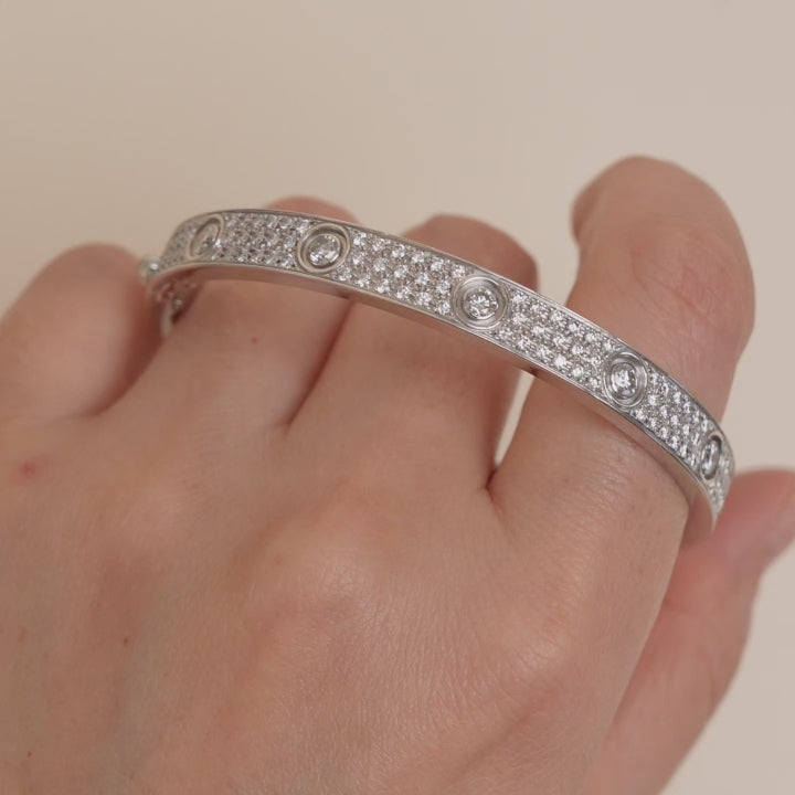Second Hand Cartier Love Diamond Pave White Gold Bracelet Size 17