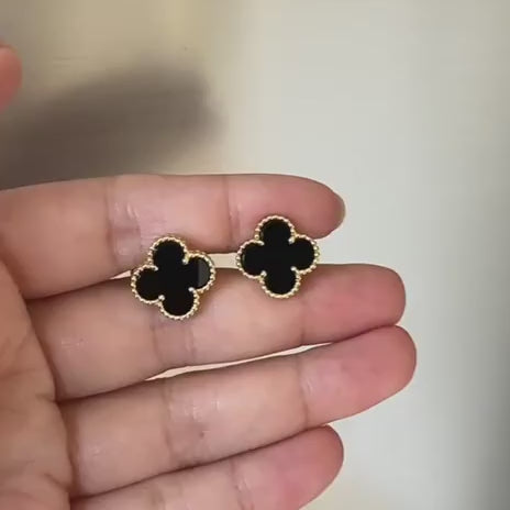 Preowned Van Cleef & Arpels Vintage Alhambra Black Onyx 18K Yellow Gold Earrings