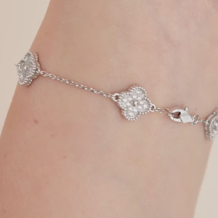 Used VCA Sweet Alhambra Diamond White Gold 6 Motif Bracelet