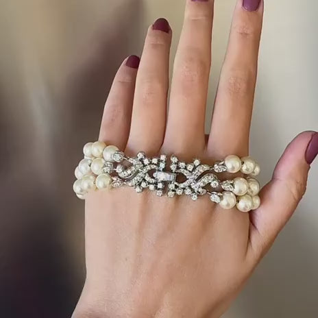 Preowned Cultured Pearl Diamond 18K White Gold Bracelet