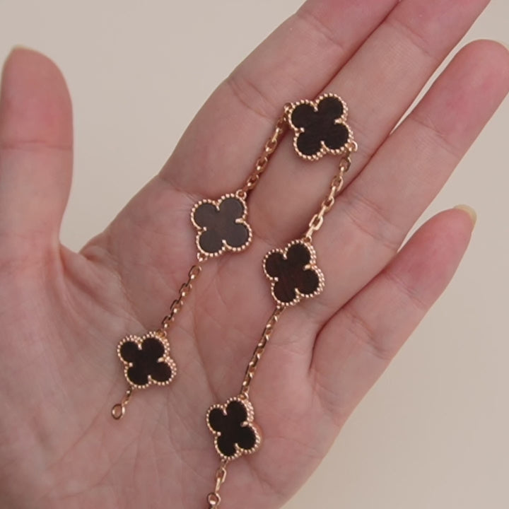 Used Van Cleef & Arpels Vintage Alhambra Letterwood 5 Motif 18K Rose Gold Bracelet