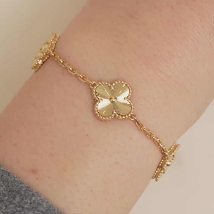 Preloved VCA Vintage Alhambra Guilloché 5 Motifs Yellow Gold Bracelet