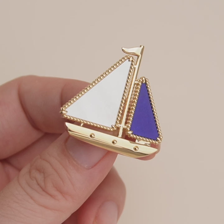 Preloved VCA Lapis Lazuli Mother of pearl Lucky Summer Boat clip